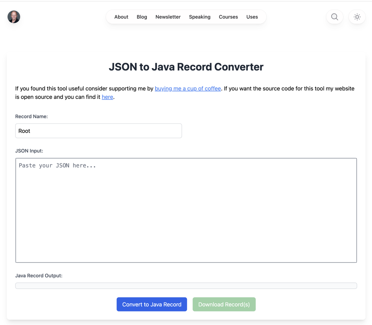 JSON to Java Record Converter